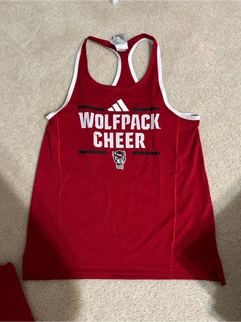 adidas Red Wolfpack Cheer Racerback Tank with White Trim